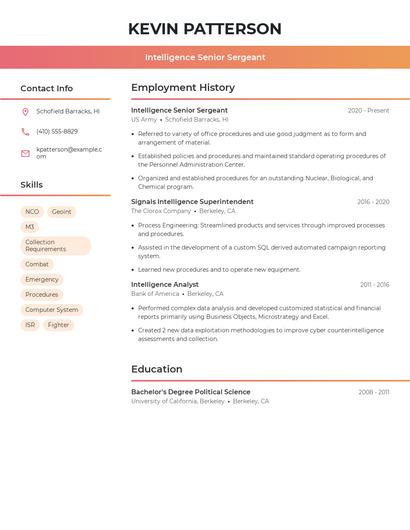 Intelligence Senior Sergeant Resume