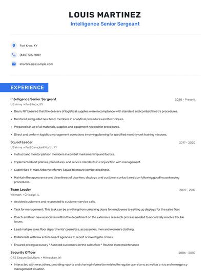 Intelligence Senior Sergeant Resume
