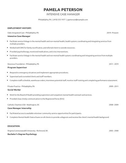 Intensive Case Manager Resume