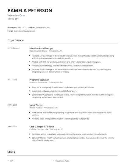 Intensive Case Manager Resume