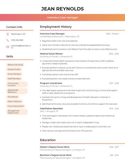 Intensive Case Manager Resume