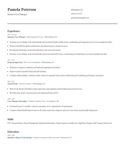 Intensive Case Manager Resume
