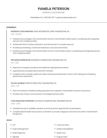 Intensive Case Manager Resume