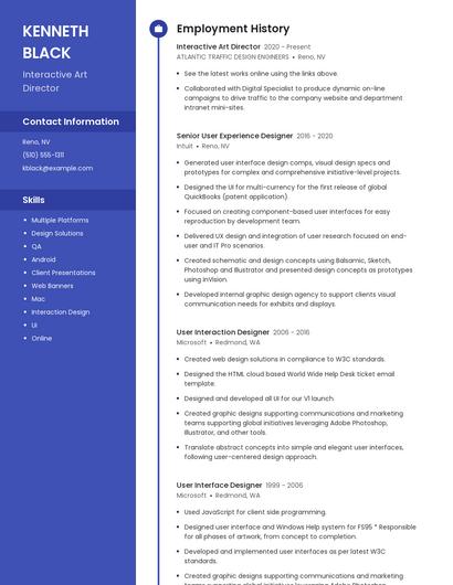 Interactive Art Director Resume