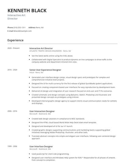 Interactive Art Director Resume