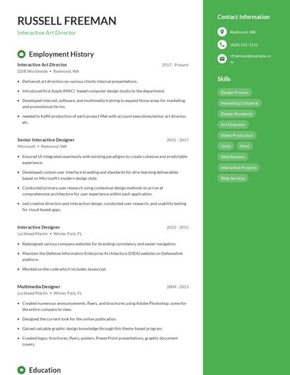 Interactive Art Director Resume