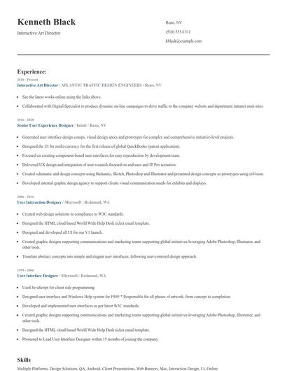 Interactive Art Director Resume