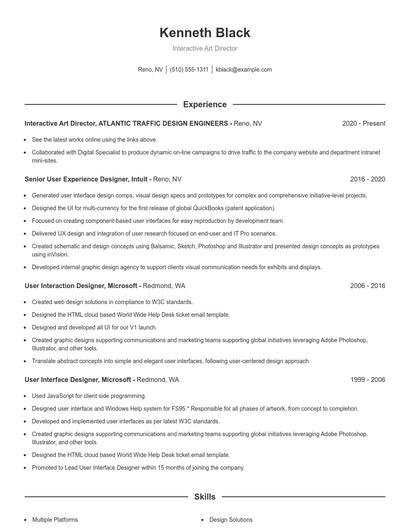 Interactive Art Director Resume