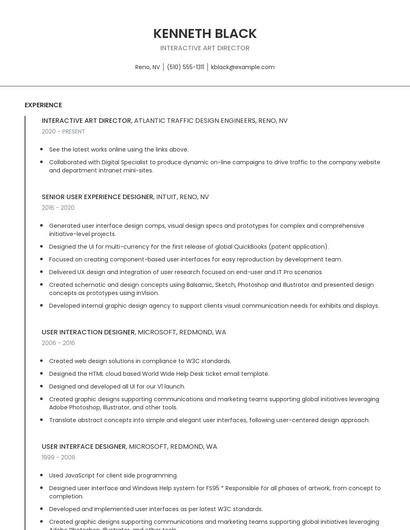 Interactive Art Director Resume