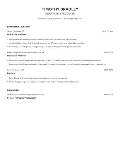 Interactive Producer Resume