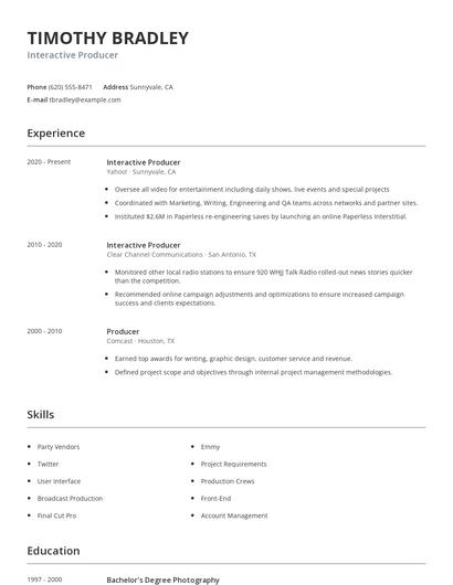 Interactive Producer Resume