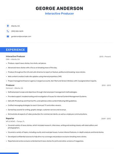 Interactive Producer Resume