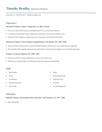 Interactive Producer Resume