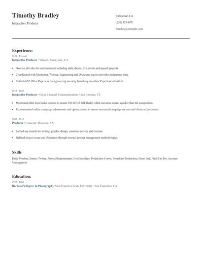 Interactive Producer Resume