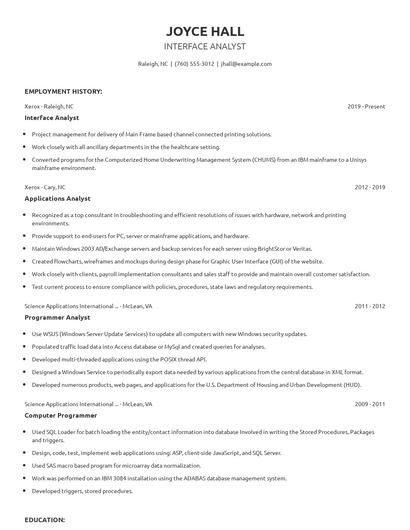 Interface Analyst Resume