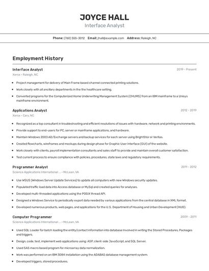 Interface Analyst Resume