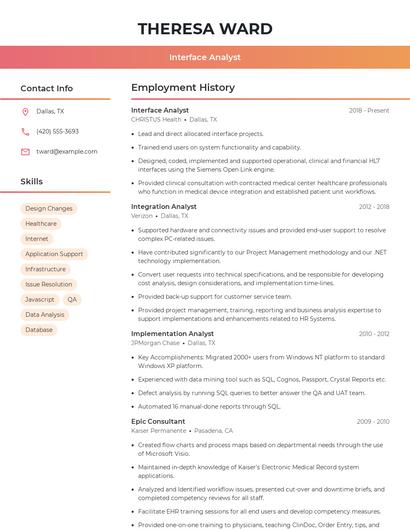 Interface Analyst Resume