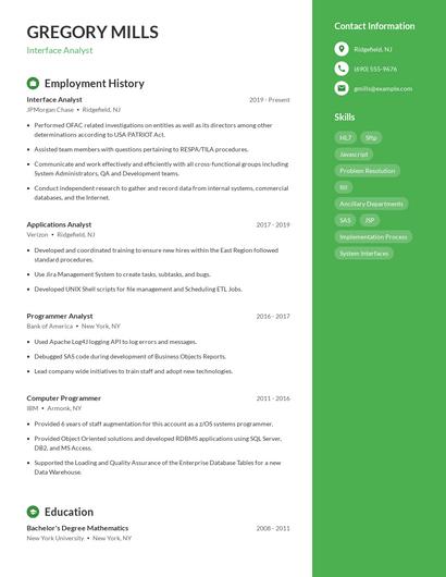 Interface Analyst Resume