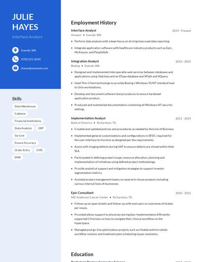 Interface Analyst Resume