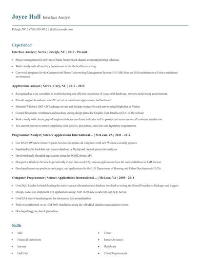 Interface Analyst Resume