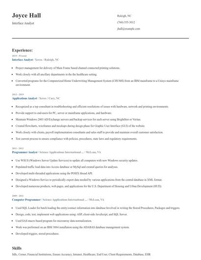Interface Analyst Resume