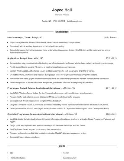 Interface Analyst Resume