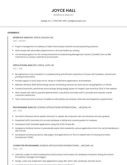 Interface Analyst Resume