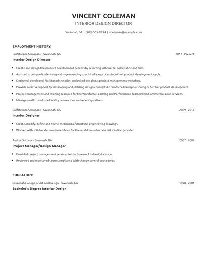Interior Design Director Resume