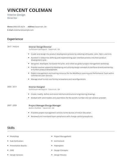 Interior Design Director Resume