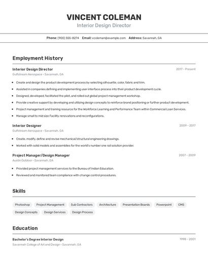 Interior Design Director Resume