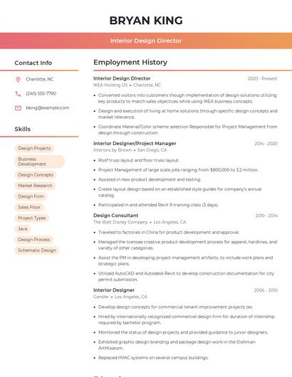 Interior Design Director Resume