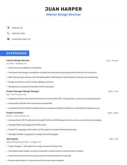 Interior Design Director Resume