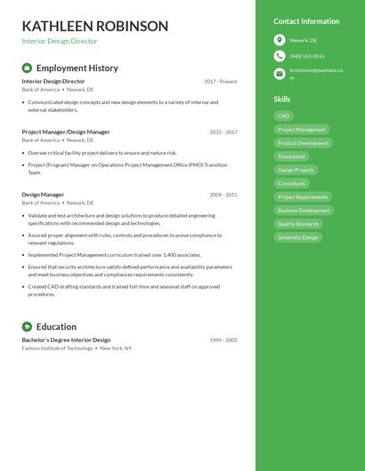 Interior Design Director Resume
