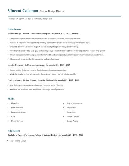 Interior Design Director Resume