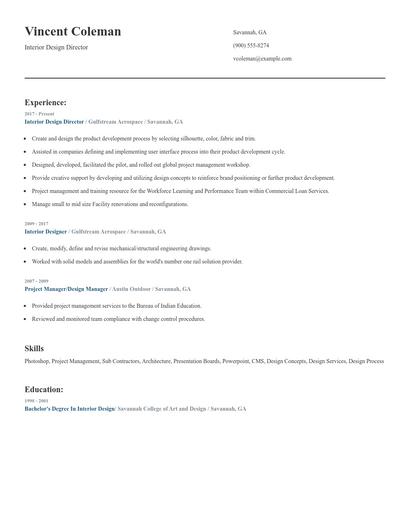 Interior Design Director Resume