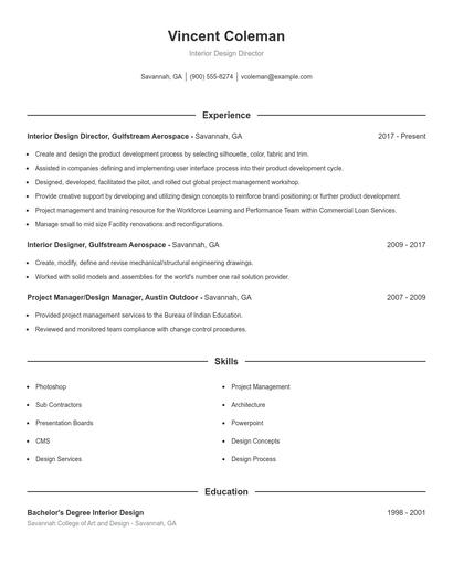 Interior Design Director Resume