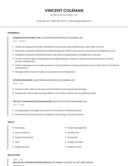 Interior Design Director Resume