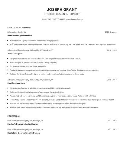 Interior Design Internship Resume