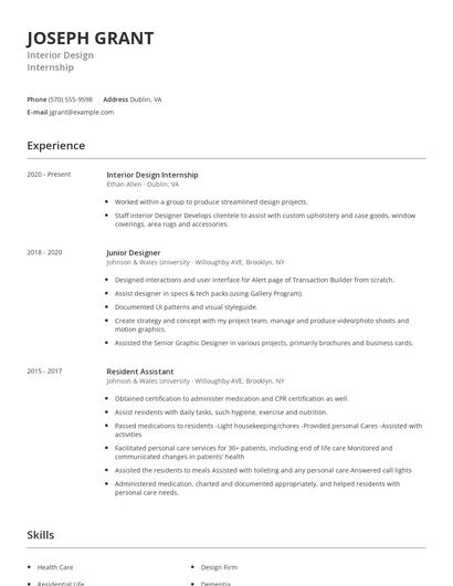 Interior Design Internship Resume