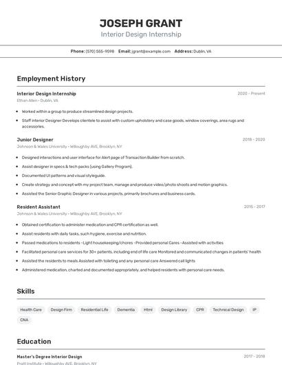 Interior Design Internship Resume