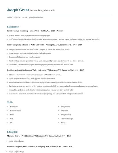 Interior Design Internship Resume