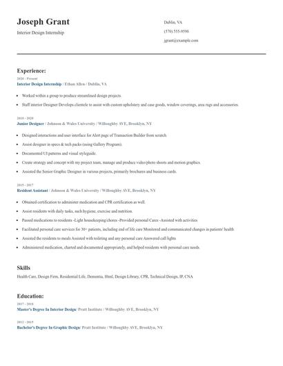 Interior Design Internship Resume