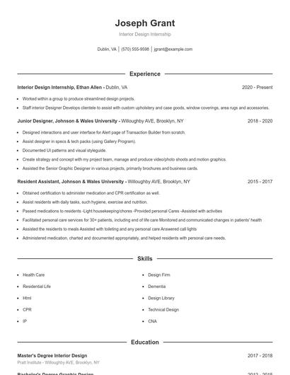 Interior Design Internship Resume