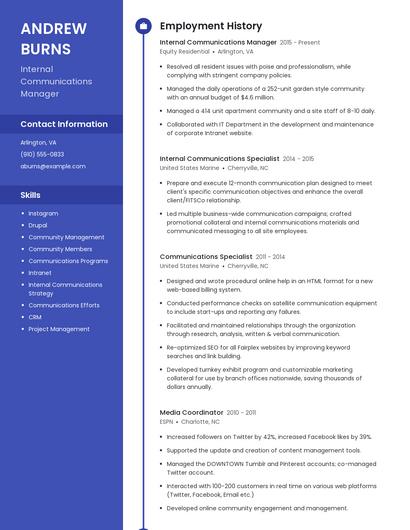 Internal Communications Manager Resume