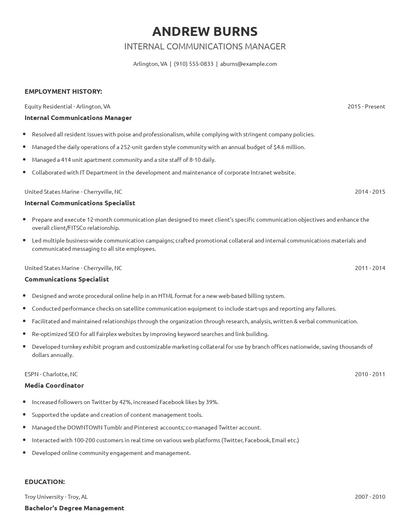 Internal Communications Manager Resume