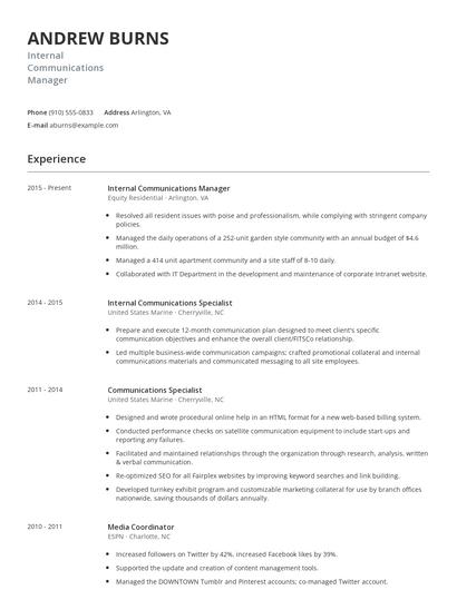 Internal Communications Manager Resume
