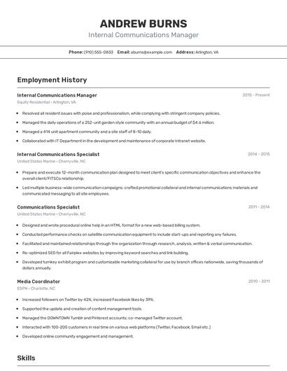 Internal Communications Manager Resume