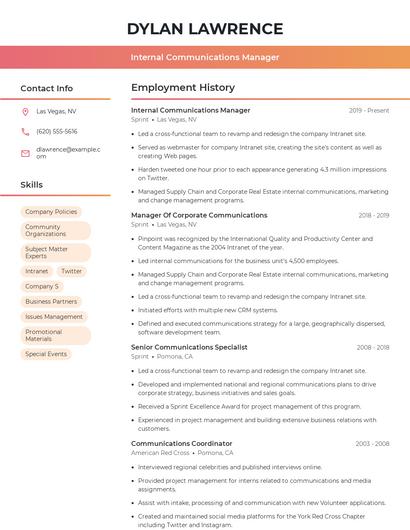 Internal Communications Manager Resume