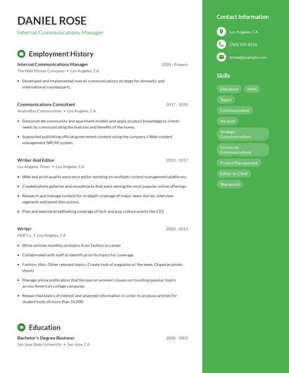 Internal Communications Manager Resume