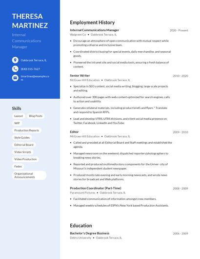 Internal Communications Manager Resume